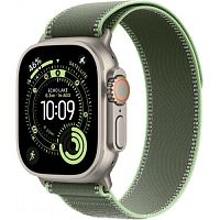 Apple Watch Ultra 3 (MFT44) GPS + Cellular 49mm Natural Titanium Case with Green/Neon Trail Loop - S/M