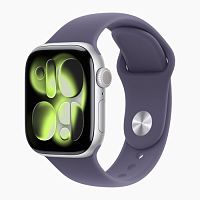 Apple Watch Series 11 MEU64, 42 мм, корпус из алюминия (серебристый), спортивный ремешок (сиреневый) S/M